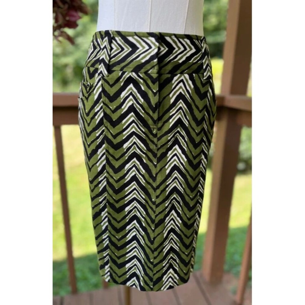 Etcetera Size 2 Green Chevron Print Pencil Skirt Stretch Cotton Career